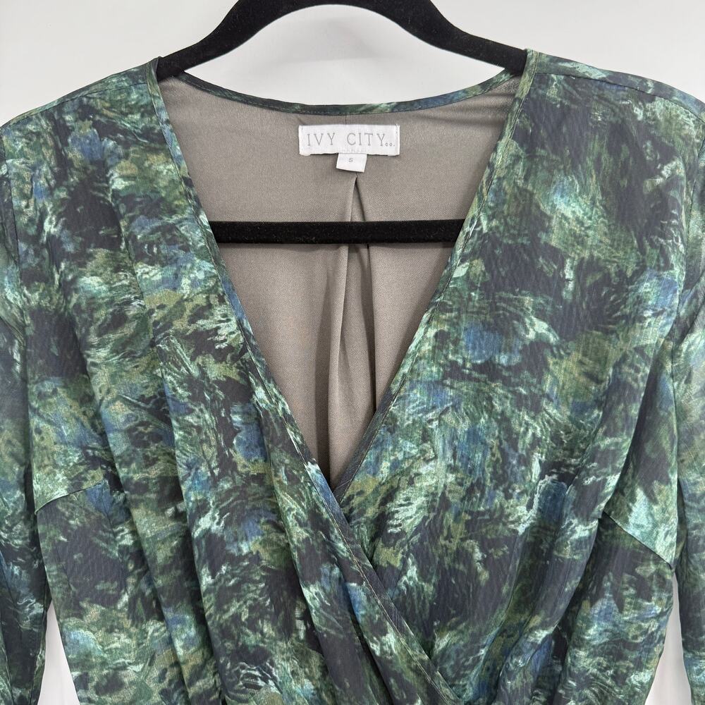 Ivy City Co Laney Green Watercolor Tiered Bishop Sleeve Maxi Sundress Size Small - Picture 4 of 6